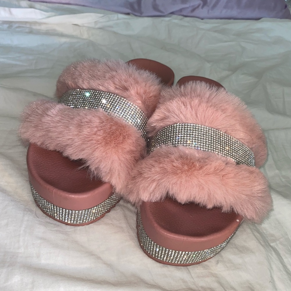 cute pink bling platform slides